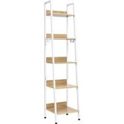 Produktbild von Lagerfach mit 5 Ebenen - Bücherregal, Offener Schrank, Wandregal, Leiterregal - 40x36x170 cm - Fichte / Weiß