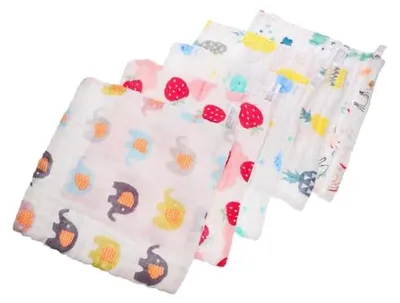 Produktbild von 5-teiliges Babyhandtuch-Set aus Baumwolle – Saugstarke und atmungsaktive Moltontücher für geborene mit süßem Cartoon-Motiv für Pflege und Alltag