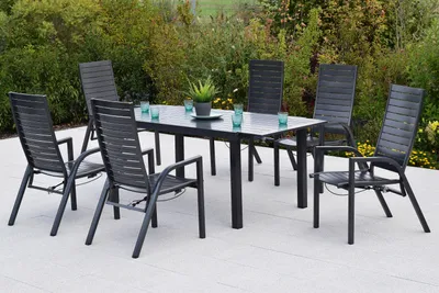 Produktbild von Merxx Gartenmöbel Set Siros7tlg., 6 Sessel verstellbar durch Gasdruck, Ausziehtisch 150 (200) x 90 cm- Aluminium