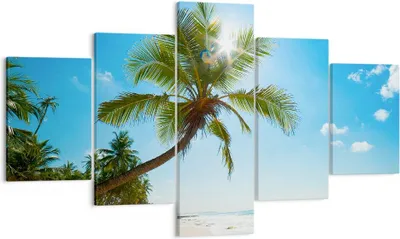 Produktbild von Bild auf Leinwand - Leinwandbild - Strand Palme Meer - 125x70cm - Wand Bild - Wanddeko - Wandbilder - Leinwanddruck - Bilder - Kunstdruck - Wanddekoration - Leinwand bilder - Wandkunst - EA125x70-3570