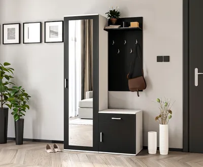 Image de AX LIVING Garde-robe avec miroir Magnola - 100 cm de large, blanc & noir