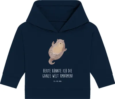 Produktbild von Mr. & Mrs. Panda Organic Baby Hoodie Otter Umarmen 24. - 36. Monat - French Navy - Geschenk, Kapuzenshirt, Kapuzensweatshirt, Optimistisch, Seeotter See, glücklich, Hallo