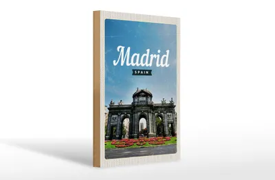 Produktbild von Holzschild Reise 20x30cm Madrid Spain Retro Poster