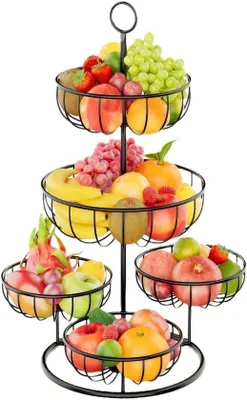 Produktbild von Famanu Etagère für Obst und Snacks - Schwarz, 5 Etagen mit Griff, Metall