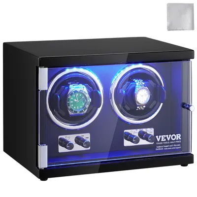 Obrázek produktu pro Automatický natahovač hodinek VEVOR, automatický natahovač hodinek, natahovač hodinek pro automatické hodinky, automatický natahovač hodinek s prostorem pro 2 hodinky, LED osvětlení, nastavitelná délka řemínku 150-207 mm