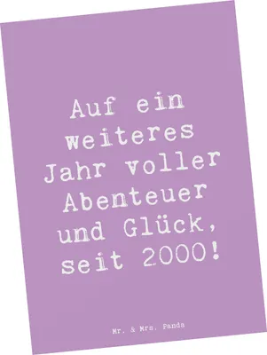 Produktbild von Mr. & Mrs. Panda Postkarte Spruch 2000 Geburtstag Abenteuer Glück - Lavendeltraum - Geschenk, Jahr, Geburtstagsfeier, Grußkarte, bildkarte, Alter, Fotokarte, Geburtsjahr