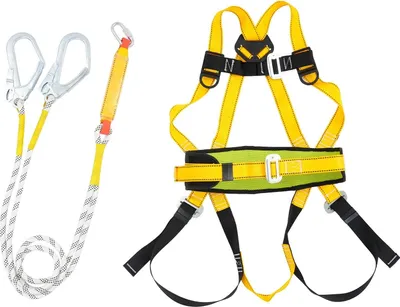 Produktbild von Absturzsicherung Auffanggurt Set - Ganzkörpergurt - Zugfestigkeit 2200 kg - Taille 80–120 cm - Beine 66–96 cm - Sicherheitsseil 2 m - Max. Auszug 5 m - Grau