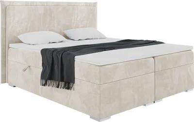Produktbild von MEBLINI Boxspringbett mit Bettkasten - Gepolstert Doppelbett mit Matratze und Topper - Polsterbett mit Stauraum - Bett mit Kopfteil - Stauraumbett - TORESS - 180x200 - H4/Creme Samt