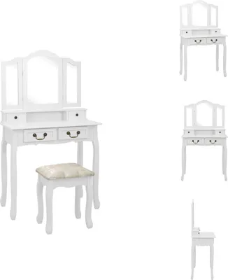 Produktbild von vidaXL Schminktisch-Set mit Hocker Weiß 80x69x141cm Paulowniaholz -  Schminktische