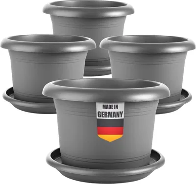 Produktbild von Großer Pflanzkübel anthrazit 40 cm mit Untersetzer, frostsicher, robust, Outdoor