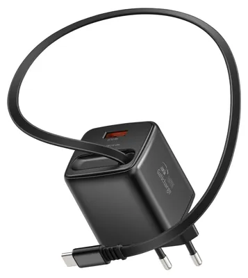 Immagine prodotto di Swissten, caricabatterie USB-A da 45 W con cavo USB-C retrattile integrato da 0,75 m, nero