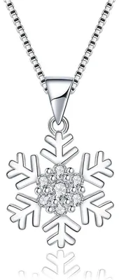 Immagine prodotto di Set di gioielli da donna in argento sterling 925: collana e orecchini a forma di fiocco di neve, con catena d'argento di 45 cm e pendente