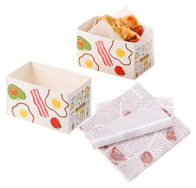 50 Papp-To-Go-Behälter für Burger & Sandwich mit Ölpapier