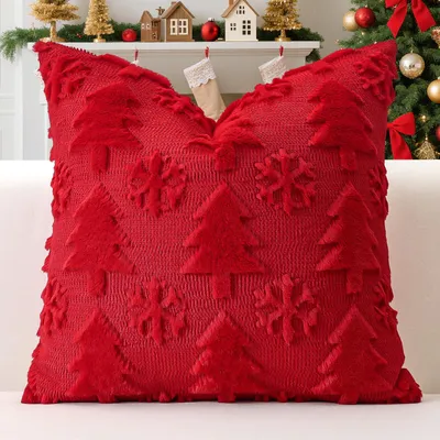 Kissenbezug 40x40 cm, Weihnachtsmotiv, Plüsch-Flausch, rot
