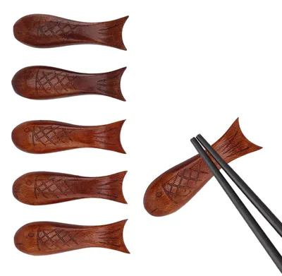 Essstäbchenhalter aus Holz, 6 Stück, Fischform, rustikal