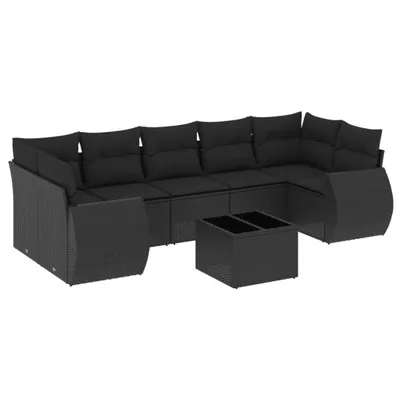 Productafbeelding van vidaXL 8-delige tuinmeubelset met kussens, zwart, polyrotan