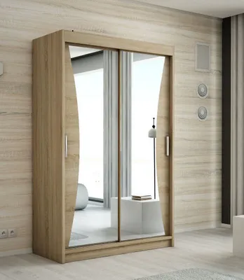 Produktbild von Schwebetürenschrank, 2-türig Schrank mit Spiegel! Moderne Garderobe für Kleidung. Verschiedene Farben (Weiß, Schwarz, Somona) Kleiderschrank NIKO 120 cm