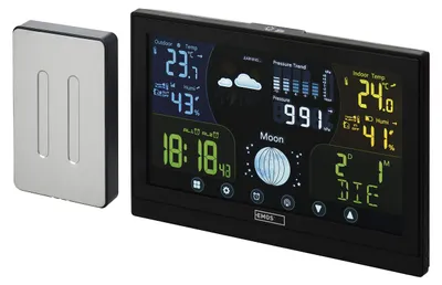 Zdjęcie produktu dla Emos E6018, Czarny, Barometr wewnętrzny, Termometr wewnętrzny, Barometr, Wilgotnościomierz, Termometr, Barometr, Wilgotnościomierz, Termometr, 1 - 99%, 1 - 99%