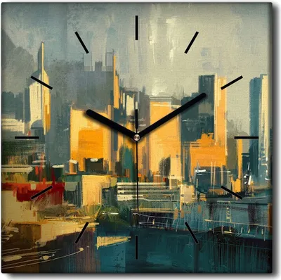 Produktbild von Coloray Uhr auf Leinwand 30x30 cm Wand Uhr Dekoration Wohnzimmer Segeltuch schwarze Hände -Sonnenuntergangstadt