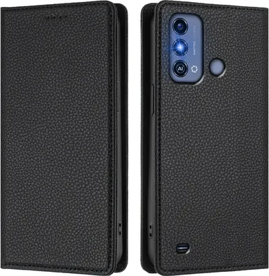 Produktbild von Litchi Leder Handyhülle für ZTE Blade A53 Pro Wallet Kartenfächer Standfunktion Hülle Schwarz