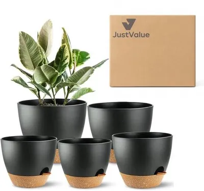 Obrázok produktu pre JustValue Samozavlažovací kvetináč, sada 5 ks – Ø 12,7–17,8 cm – čierna/hnedá