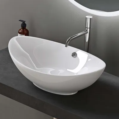 Produktbild von doporro Waschbecken Oval Aufsatzwaschbecken aus Keramik BTH：59x38x19cm Lotuseffekt durch Nanoversiegelung in Weiß Glänzend Br818