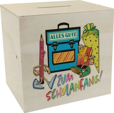 Produktbild von Alles Gute zum Schulanfang Spardose aus Holz in weiß