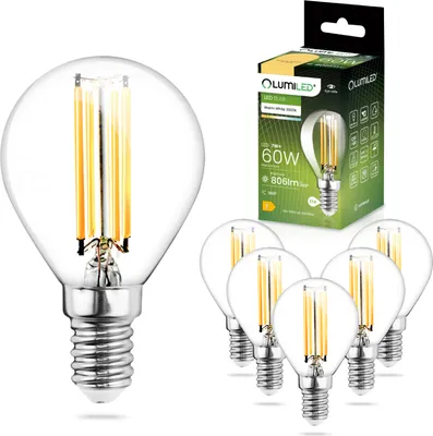 Produktbild von LUMILED LED Lampen E14 P45 7W ersetzt 60W 6 Stück 806lm 3000K Warmweiß 360° 230V Birne LED Leuchtmittel Tropfenform Kugel