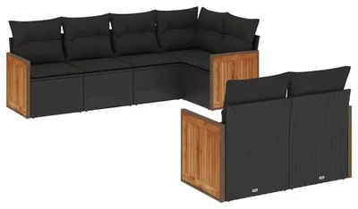 Produktbild von vidaXL 7-tlg. Garten-Sofagarnitur mit Kissen Schwarz Poly Rattan