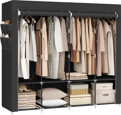 Produktbild von SONGMICS Kleiderschrank, mit 2 Kleiderstangen, faltbar, schwarz