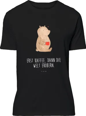 Produktbild von Mr. & Mrs. Panda S T-Shirt Bär Kaffee - Schwarz - Geschenk, Shirt, Coffee, Teddy, Print-Shirt, Bären, Tshirt, Guten Morgen, oberteil, Motivation