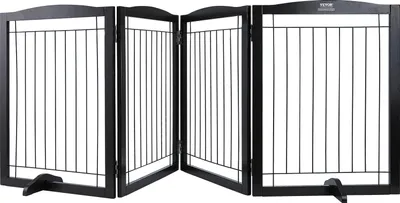 Image de VEVOR Porte pour chien indépendante, Porte pour animaux domestiques, 610 x 813 mm Barrière de sécurité 4 plaques pliable pour passages larges et étroits, Barrière extensible pliable pour chiens, Barrière de sécurité marron pour escaliers