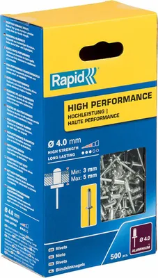 Obrázek produktu pro Rapid 5001432, Slepý nýt, Hliník, Ocel, Nerezová ocel, For RP10 , RP40 Multi, RP60 Multi, RP100 Multi, RP150 Multi, 8 mm, 4 mm