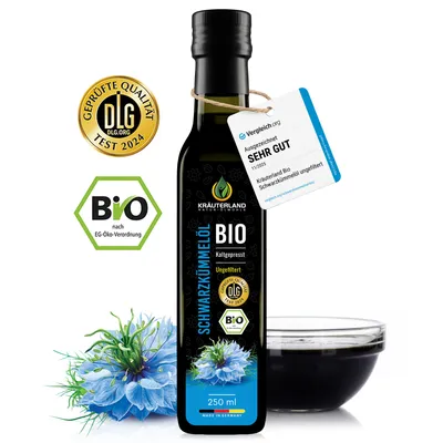 Produktbild von Kräuterland Premium Schwarzkümmelöl 250ml ungefiltert, kaltgepresst