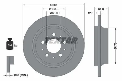 Obrázok produktu pre 2 brzdové kotúče Textar 288 mm vzadu pre Volvo S60 S80 V70