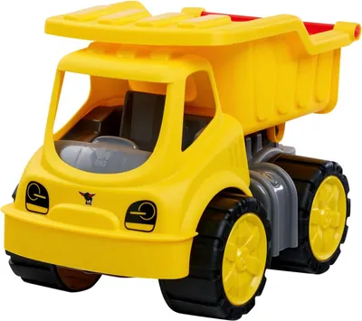 Produktbild von Big 54846 Power Worker – Classic Kipper (21cm) mit Reifen aus Softmaterial - Spielzeug Auto ideal für Unterwegs, bewegliche Kippmulde mit Ladekappe, für Kinder ab 2 Jahre, Gelb