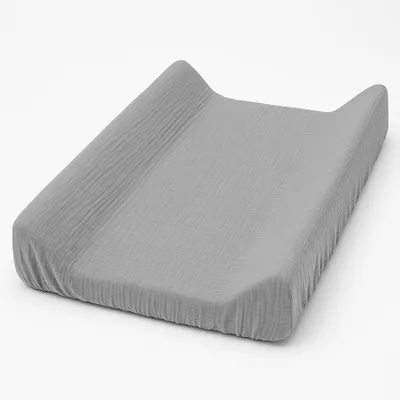 Produktbild von DOLCE SONNO Wickelauflagenbezug Musselin 50x70 cm – Atmungsaktiv, Sanft zur Babyhaut, 100% Baumwolle, Grau