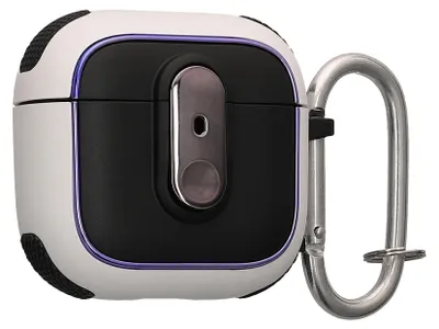 Produktbild von kwmobile Hülle kompatibel mit Apple Airpods 4 Hülle - Kopfhörer Case - TPU Cover mit Karabiner - Stoßfeste Schutzhülle - Weiß Schwarz