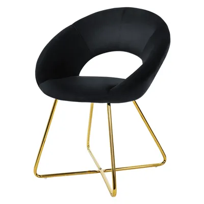 Immagine prodotto di ML-Design   Sedia da pranzo con schienale rotondo, nera, in velluto Struttura in metallo