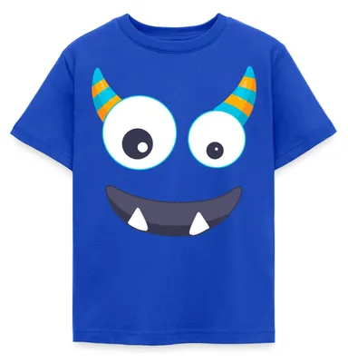Produktbild von Spreadshirt Monster Gesicht Fasching Kostüm Witzig Kinder T-Shirt, 110/116 (5-6 Jahre), Royalblau
