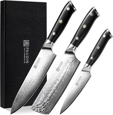 Imagen del producto de Conjunto de cuchillos de damasco, 3 piezas, cuchillos profesionales de damasco para cocina