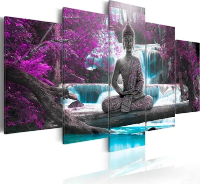 Produktbild von Leinwandbilder 200x100 cm c-A-0021-b-o Vlies Leinwandbild 5 tlg Kunstdruck modern Wandbilder XXL Wanddekoration Design Wand Bild BUDDHA NATUR WASSERFALL