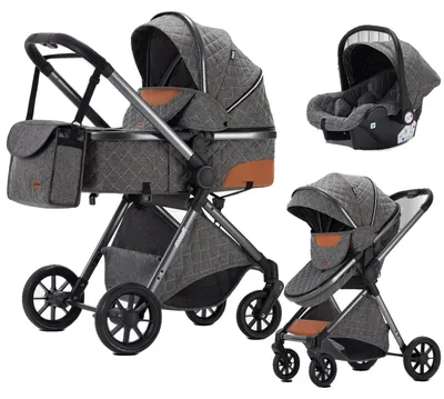 Imagen del producto de Cochecito de viaje, diseño 3 en 1, empuñadura ajustable, color gris oscuro (S800)