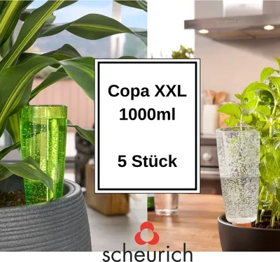 Produktbild von Scheurich Wasserspender Copa XXL | 10er Set Grün/ Transparent | 1000 ml Füllmenge | Bewässerungskugel klein mit Ton Fuß | Wasserspender Pflanzen und Blumen Terrakotta Stiel