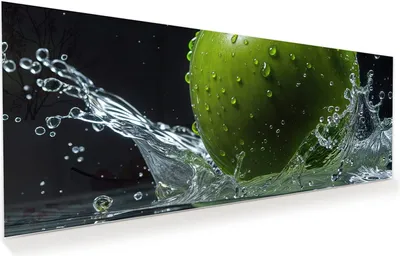 Produktbild von Glasbild 100x40cm in XXL für Wohnzimmer, Schlafzimmer Motiv Apfel im Wasser