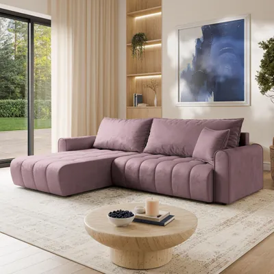 Produktbild von Masseno Ecksofa FRIGA mit Schlaffunktion L-Form, Sofa mit Bettkasten, Wohnzimmersofa, Couch, Soffa, Bettsofa, Couchgarnitur- Lila, MONOLITH 62