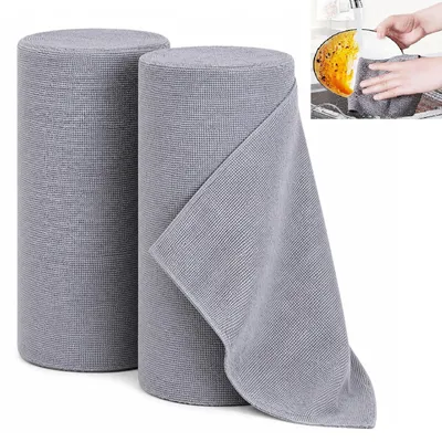 Produktbild von 2 Rolle Mikrofaser Reinigungstücher, 100 Stück Abreißbare Putztücher 30 × 30 cm Wiederverwendbar Mikrofasertücher Rolle Fusselfreie Lappen Putztuchrolle Putzlappen Microfasertücher für Auto Küche Haus