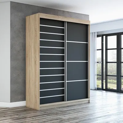 Produktbild von Schwebetürenschrank, 2-türig Schrank! Moderne Garderobe für Kleidung. Verschiedene Farben (Weiß, Schwarz, Somona) Kleiderschrank COLIN 160 cm