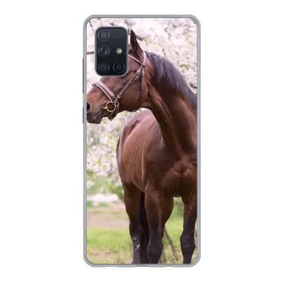 Produktbild von MuchoWow® Handyhülle Schutzhülle Hülle für Samsung Galaxy A71 Pferd - Sakura - Halfter Silikon Softcase Handy Hülle - Kartenbesitzer
