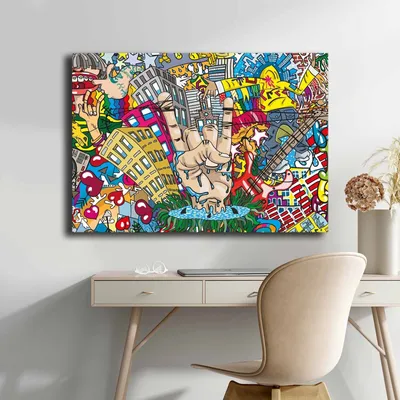 Image de Wallity, 70100POP-012, Peinture décorative sur toile, Multicolore, 100 % TOILE, 70 x 100 cm